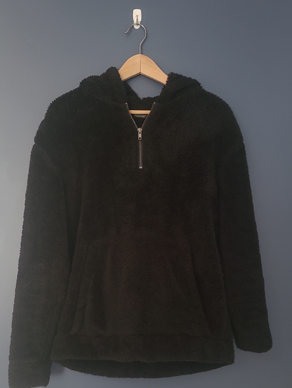 Zara Black Plush Half-Zip Hooded Teddy Jacket